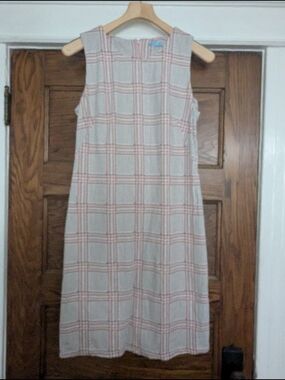 J. McLaughlin Sleeveless Plaid Midi Dress in Beige and Pink